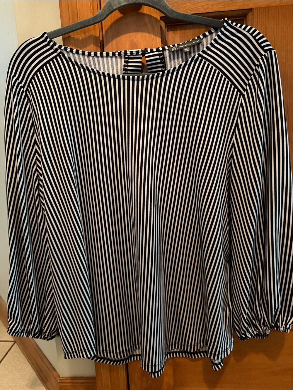 Adrianna Papell Striped Black & White Long Sleeve Women's Top